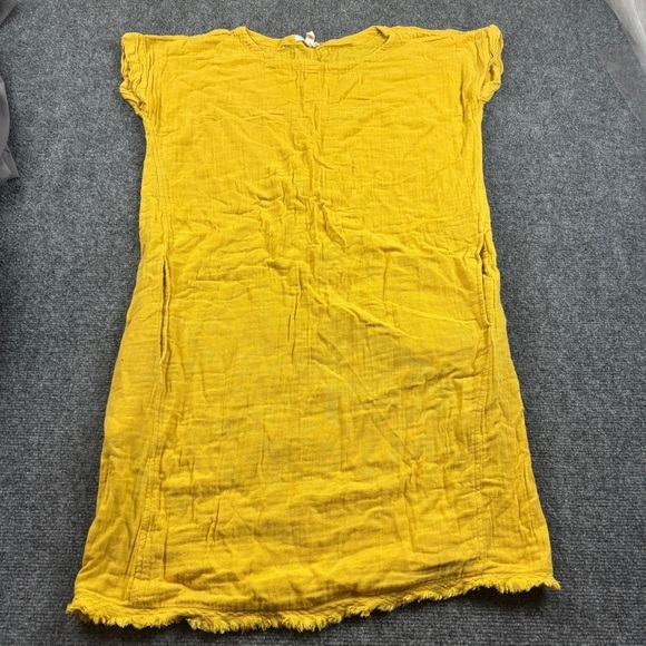 EILEEN FISHER Women’s Organic Gauze Shift Dress Raw Hem Yellow size Small Petite - Picture 1 of 9
